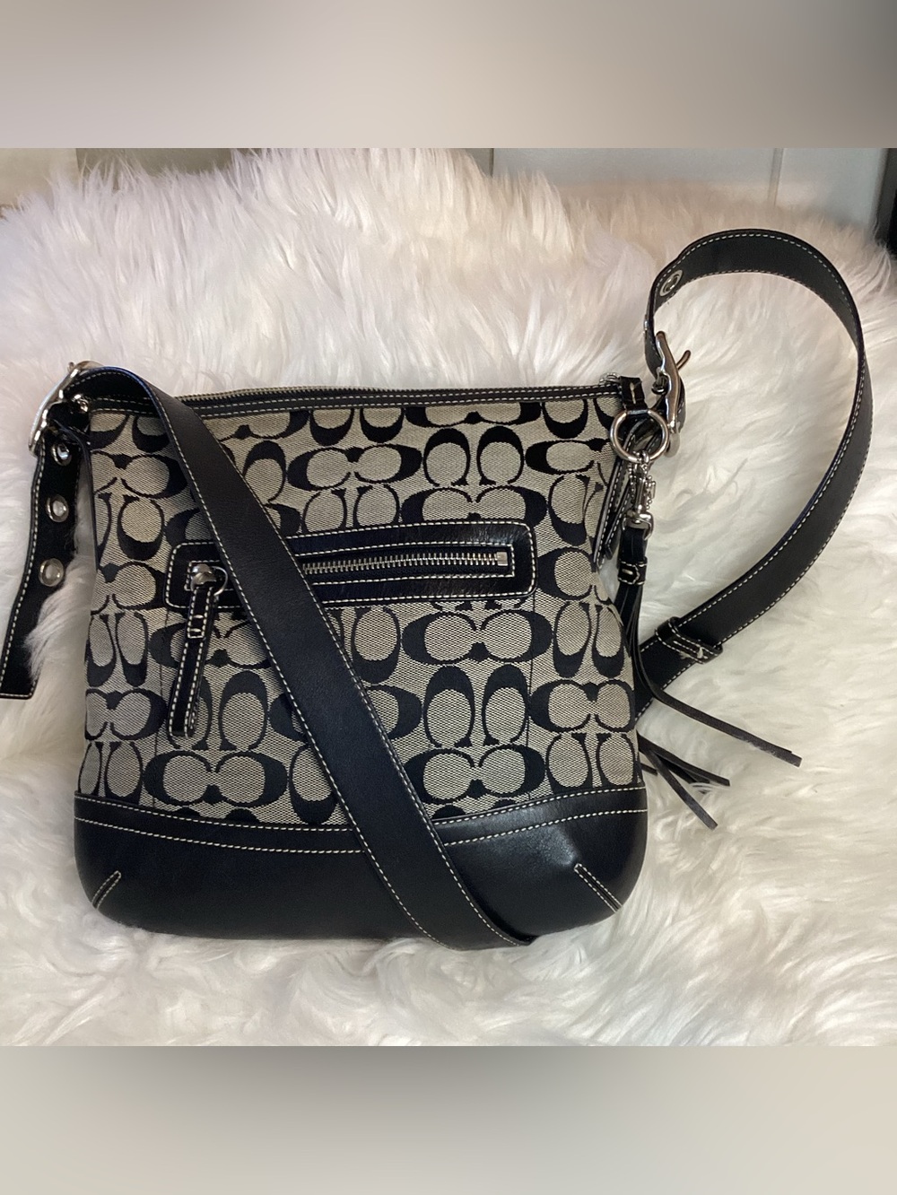 Coach Black & Gray Signature Canvas Crossbody Bag